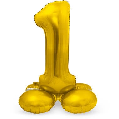 Feestbazaar Goudkleurig Folieballon Cijfer 1  op Standaard (72cm)