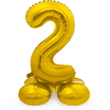 Feestbazaar Goudkleurig Folieballon Cijfer 2 op Standaard (72 cm)