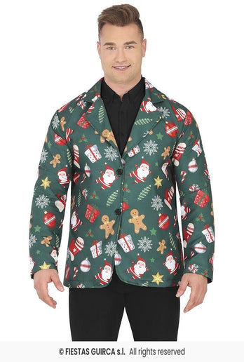 Feestbazaar Groene Kerstmis Blazer Heren Kerstsymbolen