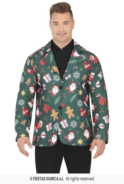 Feestbazaar Groene Kerstmis Blazer Heren Kerstsymbolen