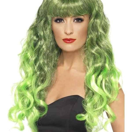Feestbazaar Groene Lange Siren Pruik