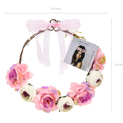 Feestbazaar Haarband Bloemen Roze/Wit Luxe