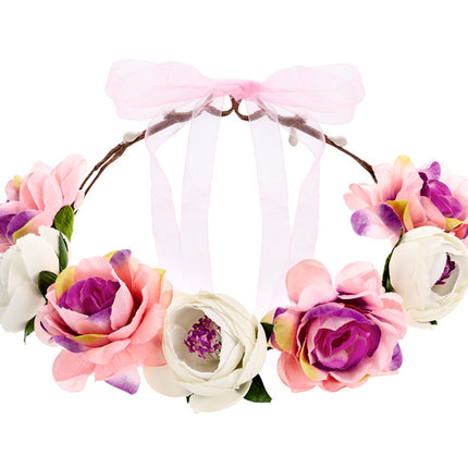 Feestbazaar Haarband Bloemen Roze/Wit Luxe