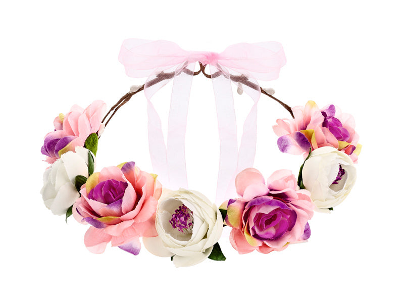 Feestbazaar Haarband Bloemen Roze/Wit Luxe