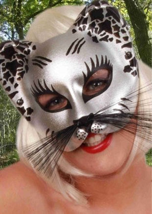 Feestbazaar Halfmasker kat zilver/zwart
