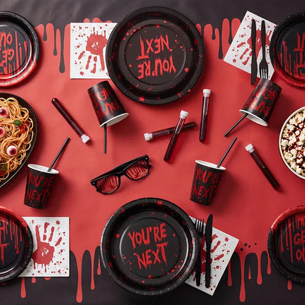 Feestbazaar Halloween Bordjes Get Out Bloody zwart/rood (6st)