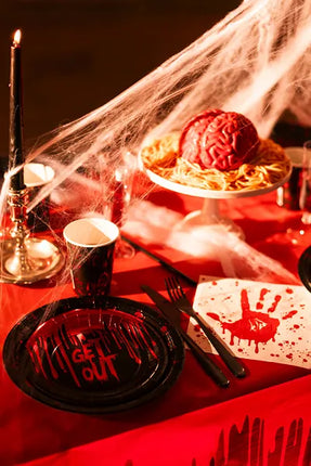 Feestbazaar Halloween Bordjes Get Out Bloody zwart/rood (6st)
