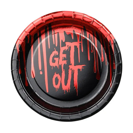 Feestbazaar Halloween Bordjes Get Out Bloody zwart/rood (6st)