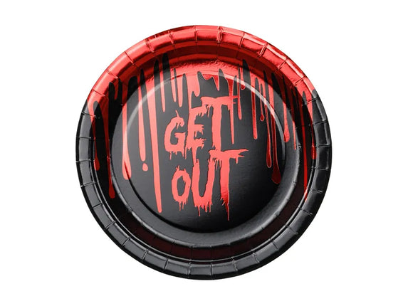 Feestbazaar Halloween Bordjes Get Out Bloody zwart/rood (6st)