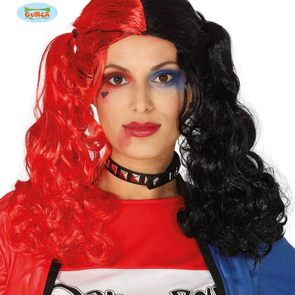 Feestbazaar Halloween pruik rood/zwart vlechten