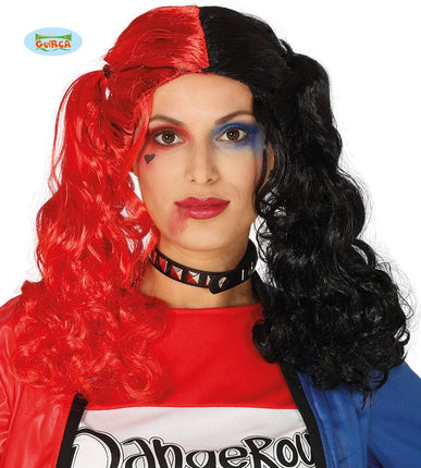 Feestbazaar Halloween pruik rood/zwart vlechten