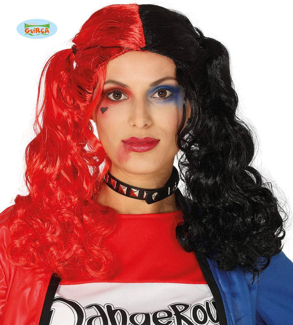 Feestbazaar Halloween pruik rood/zwart vlechten