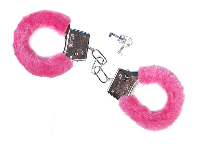 Feestbazaar Handboeien Metaal met Roze Bont