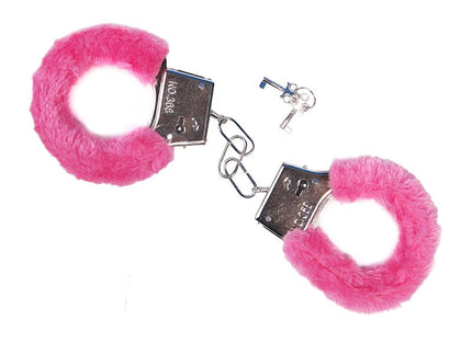 Feestbazaar Handboeien Metaal met Roze Bont
