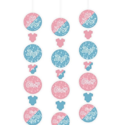 Feestbazaar Handecoratie Slingers 'Oh Baby' Gender Reveal (3st)