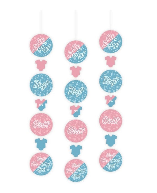 Feestbazaar Handecoratie Slingers 'Oh Baby' Gender Reveal (3st)
