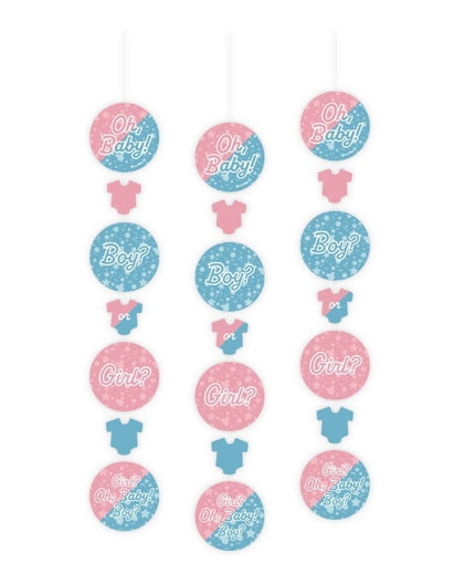 Feestbazaar Handecoratie Slingers 'Oh Baby' Gender Reveal (3st)