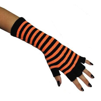 Feestbazaar Handschoenen Neon gestreept Oranje Vingerloos