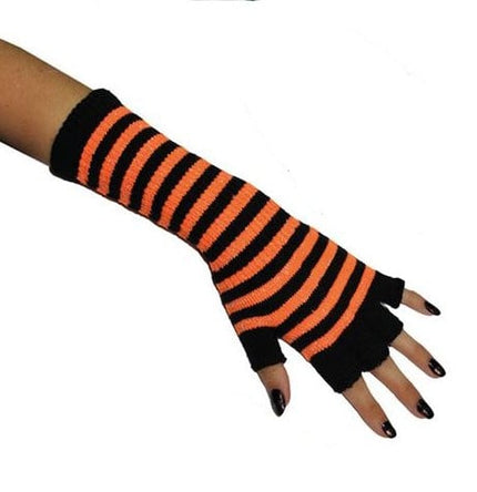 Feestbazaar Handschoenen Neon gestreept Oranje Vingerloos
