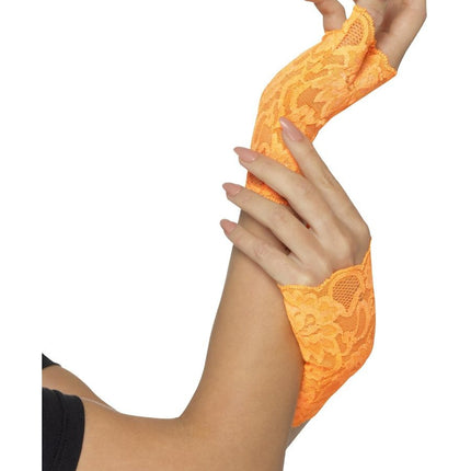 Feestbazaar Handschoenen Neon Oranje Kant