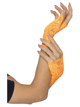 Feestbazaar Handschoenen Neon Oranje Kant