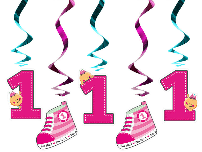 Feestbazaar Hangdecoratie 1 Jaar Roze - 5 Stuks