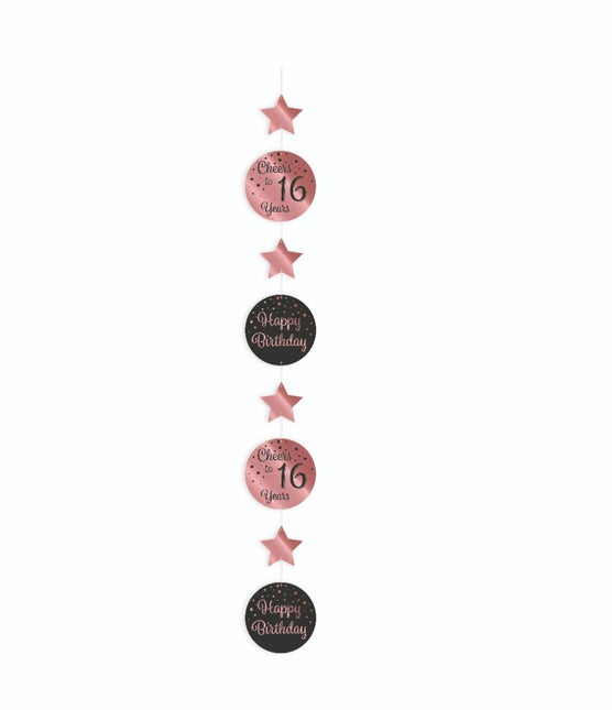Feestbazaar Hangdecoratie 16 Jaar Roségoud/Zwart (1,2m)