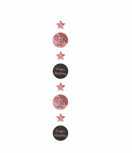 Feestbazaar Hangdecoratie 16 Jaar Roségoud/Zwart (1,2m)