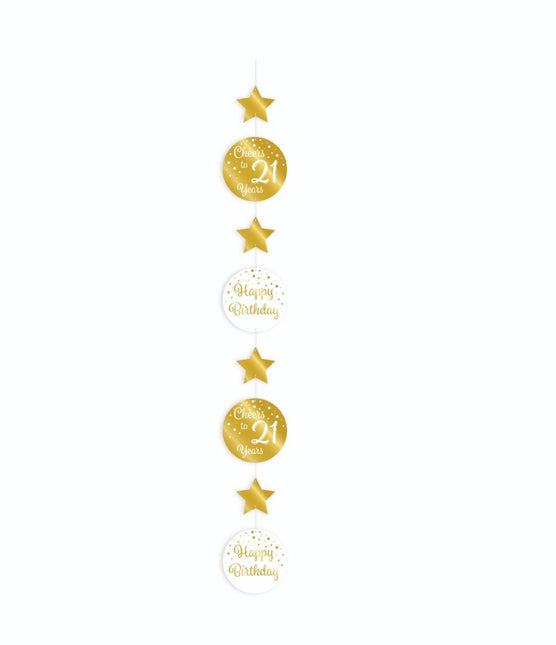 Feestbazaar Hangdecoratie 21 Jaar Goud/Wit (1,2m)