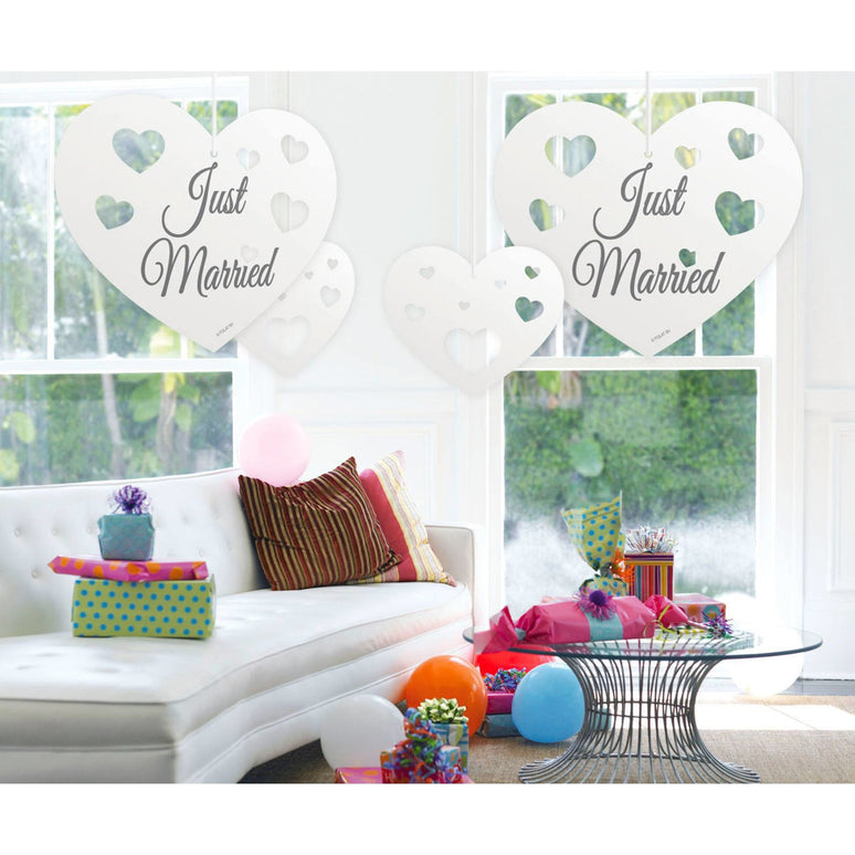 Feestbazaar Hangdecoratie Harten Just Married (5st)