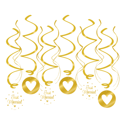 Feestbazaar Hangdecoratie Swirl Just Married Goud (12st)