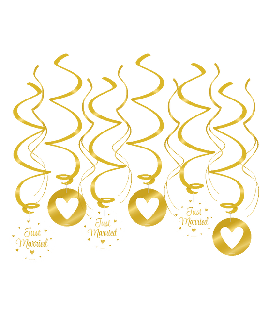 Feestbazaar Hangdecoratie Swirl Just Married Goud (12st)