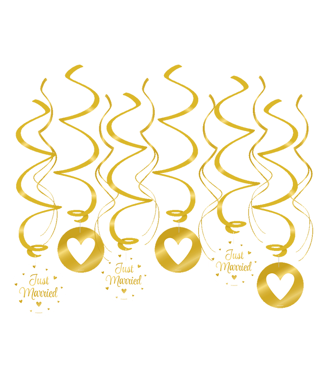 Feestbazaar Hangdecoratie Swirl Just Married Goud (12st)