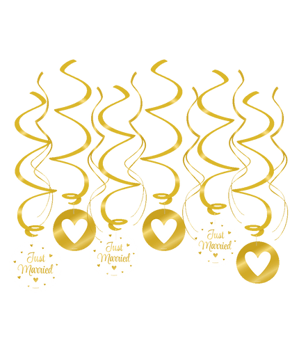Feestbazaar Hangdecoratie Swirl Just Married Goud (12st)