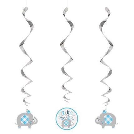 Feestbazaar Hangdecoratie Swirl Olifant Blauw Geboorte (3st)