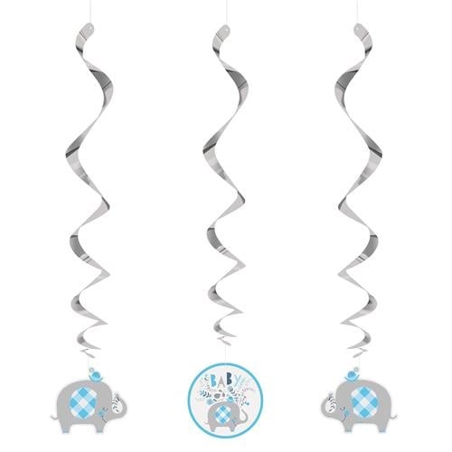 Feestbazaar Hangdecoratie Swirl Olifant Blauw Geboorte (3st)
