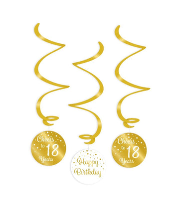Feestbazaar Hangdecoratie Swirls 18 Jaar Goud/Wit (3st)