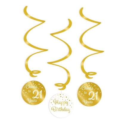 Feestbazaar Hangdecoratie Swirls 21 Jaar Goud/Wit (3st)