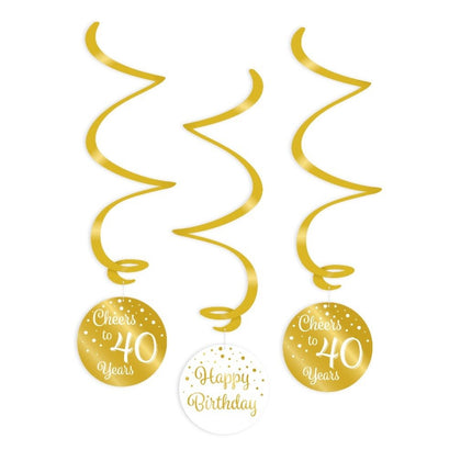 Feestbazaar Hangdecoratie Swirls 40 Jaar Goud/Wit (3st)