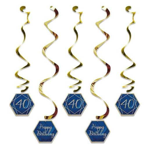 Feestbazaar Hangdecoratie Swirls 40 jaar Navy Blauw/ Goud (5st)