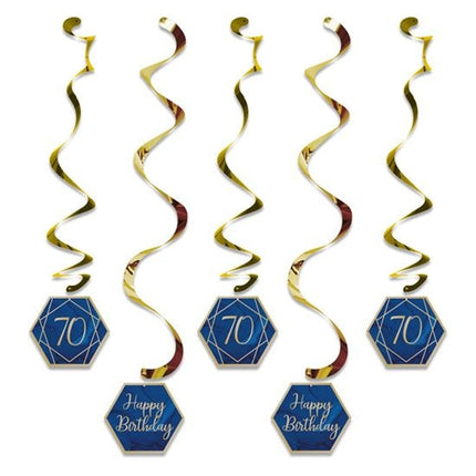 Feestbazaar Hangdecoratie swirls 70 jaar Navy Blauw/ Goud (5st)