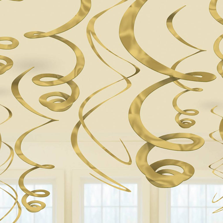 Feestbazaar Hangdecoratie Swirls Goud - 12 Stuks