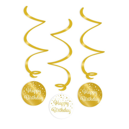 Feestbazaar Hangdecoratie Swirls Happy Birthday Goud/Wit  (3st)
