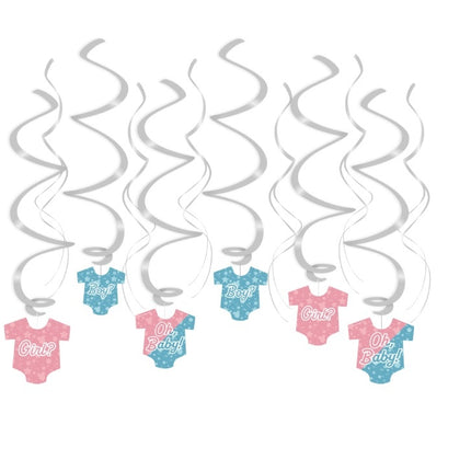 Feestbazaar Hangdecoratie Swirls Rompertjes Gender Reveal (12st)