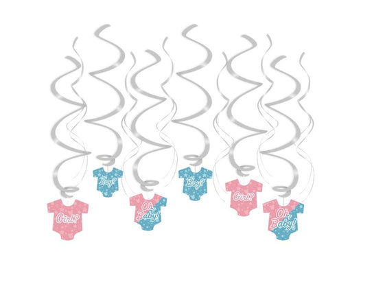 Feestbazaar Hangdecoratie Swirls Rompertjes Gender Reveal (12st)