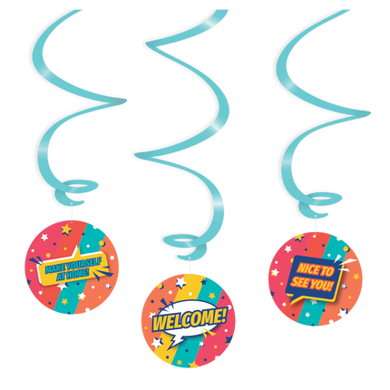 Feestbazaar Hangdecoratie Swirls 'Welcome' Rainbow (3st)