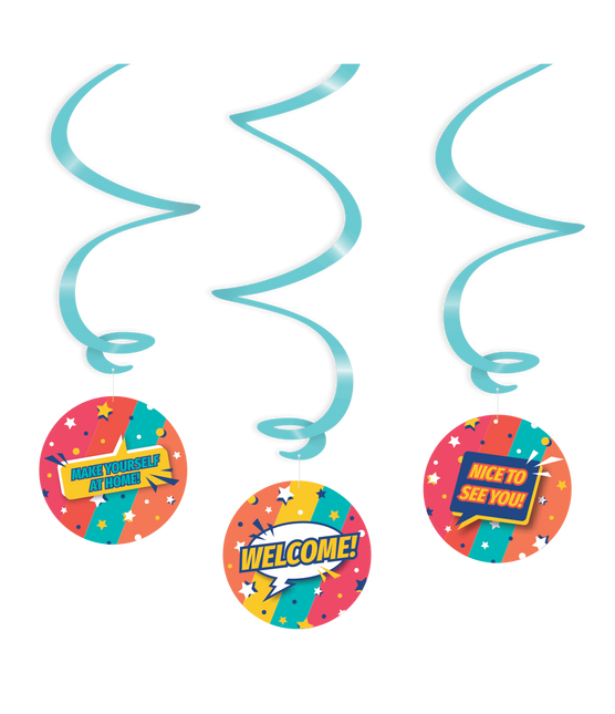 Feestbazaar Hangdecoratie Swirls 'Welcome' Rainbow (3st)