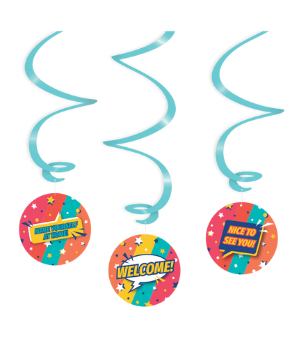Feestbazaar Hangdecoratie Swirls 'Welcome' Rainbow (3st)