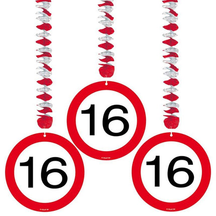 Feestbazaar Hangdecoratie verkeersbord 16 jaar