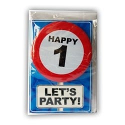 Feestbazaar Happy Age Kaart - 1 jaar - Let's Party